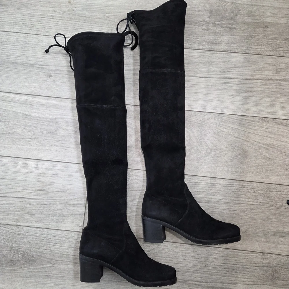 STUART WEITZMAN Tieland Over-The-Knee Boots Black Suede Womens 6 OTH Block Heel
